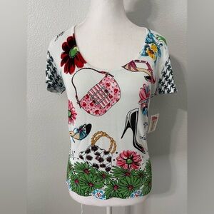 NWT Dolce Cabo Jeweled Purses Shoes Dalmatians Floral Print Top Medium READ